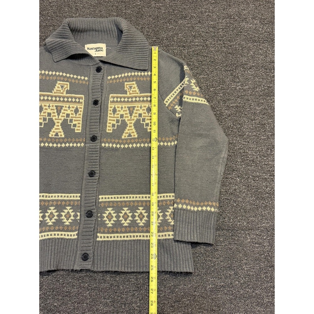 Savanna Jane Sweater Womens Small Gray Button Front Southwestern Cardigan - Picture 8 of 8